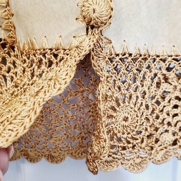 Kroshetta by Papillon Women's Suede Leather Crochet Brown Suede Leather Jacket M - Picture 5 of 8